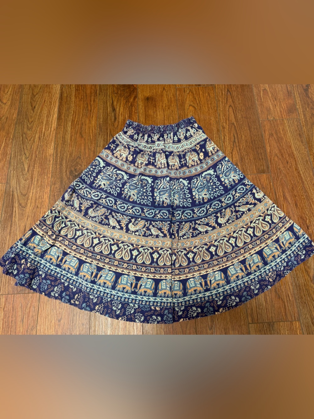 Vintage Handmade Bohemian Navy Printed Maxi Skirt
